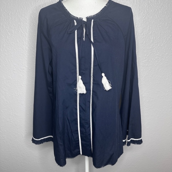 NWT DG2 Diane Gilman Navy blue Blouse Large - Picture 2 of 8